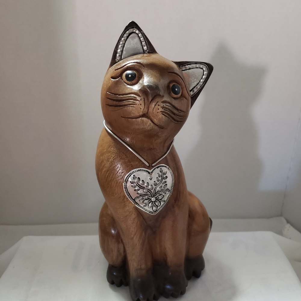 Beautiful handmade wood cat  from Thailand
